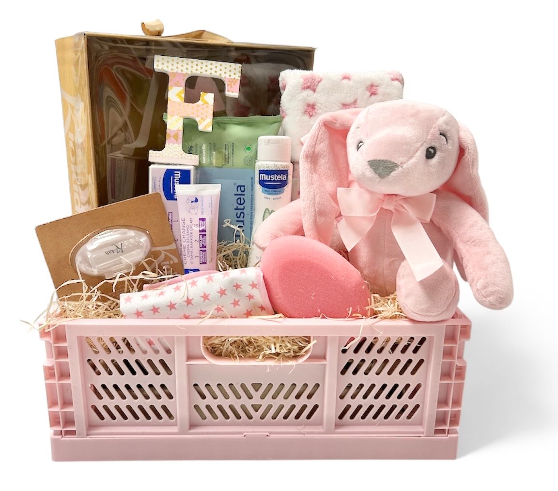 Canastilla regalo nacimiento mi letra rosa