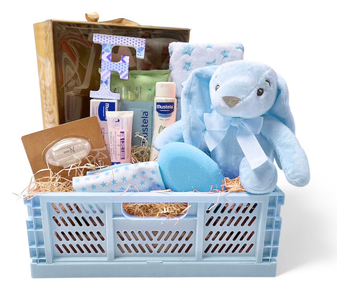 Canastilla regalo nacimiento mi letra azul