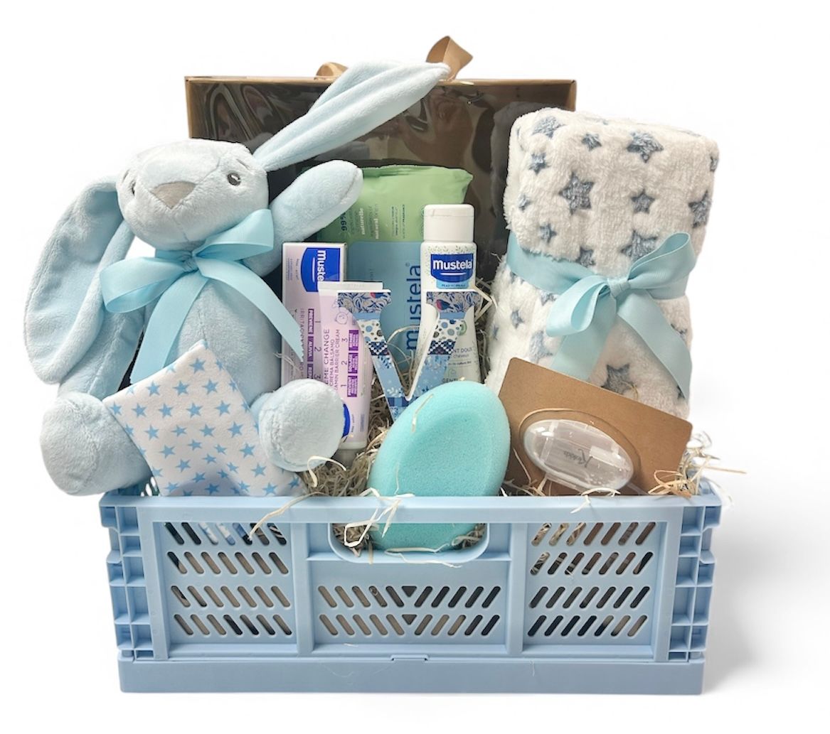 Canastilla regalo nacimiento mi letra azul Canastilla regalo nacimiento mi letra azul