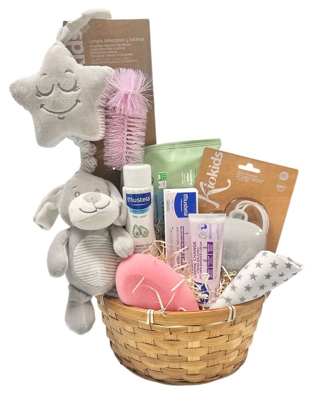 Cesta regalo  nacimiento bebé doggy rosa