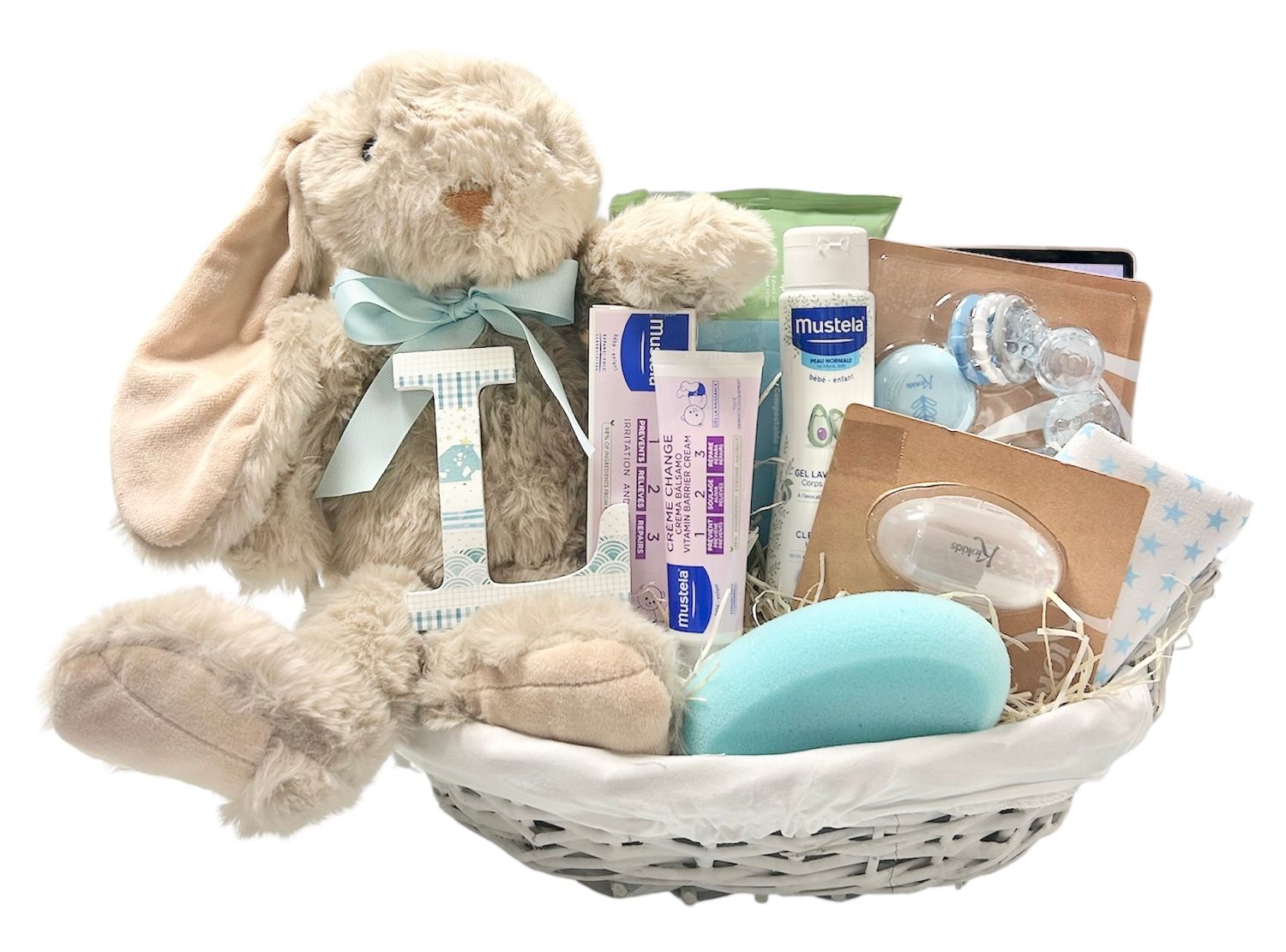 Canastilla bebé Mi letra azul