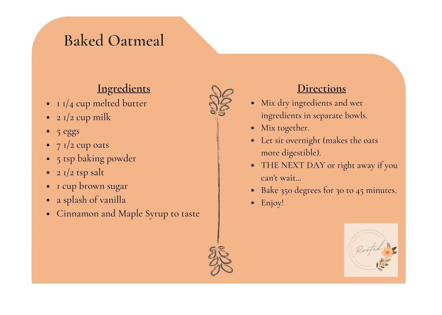 Baked Oatmeal Recipe Card