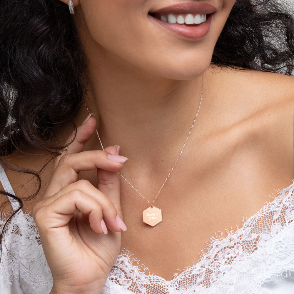 Standard Setter Engraved Silver Hexagon Necklace
