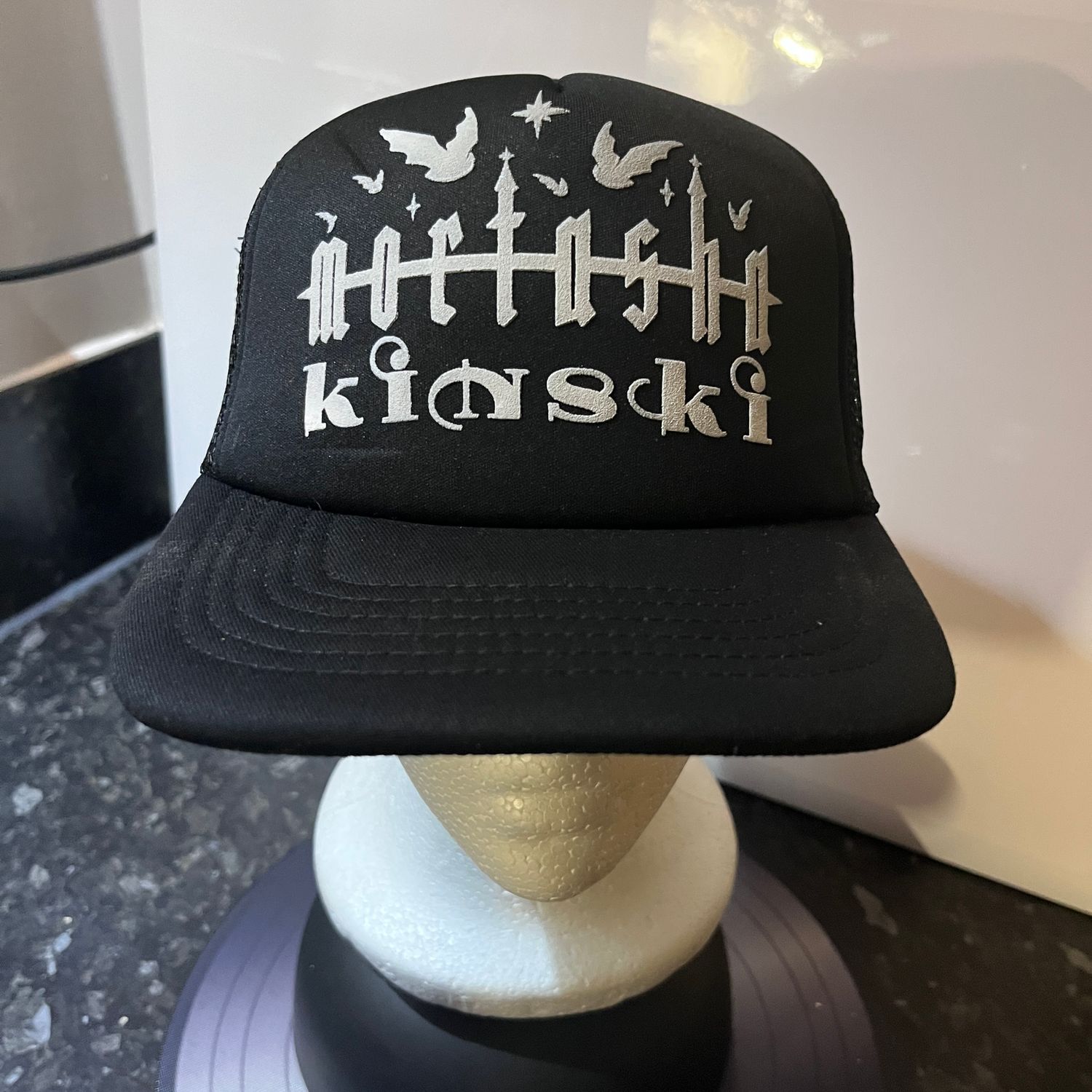 Mortasha Kinski black trucker cap