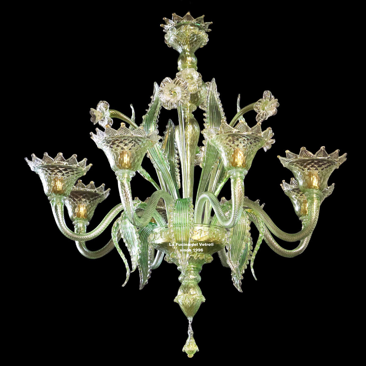 "CLASSICO REALE" Lampadario in vetro di Murano verde