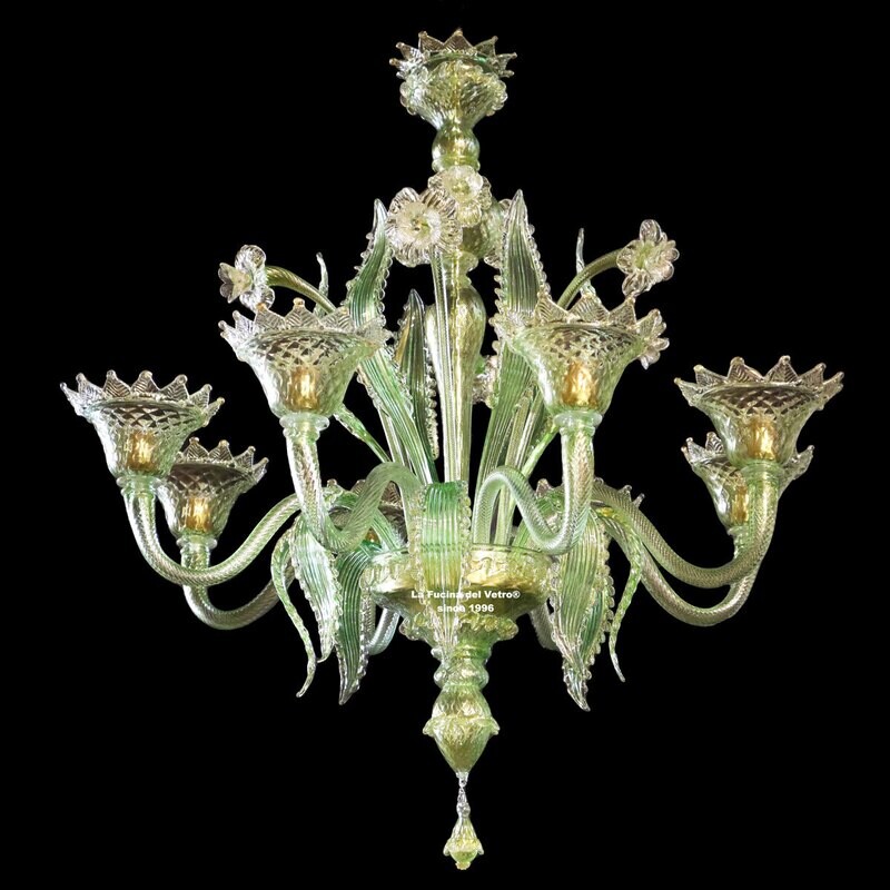 "CLASSICO REALE" Lampadario in vetro di Murano verde
