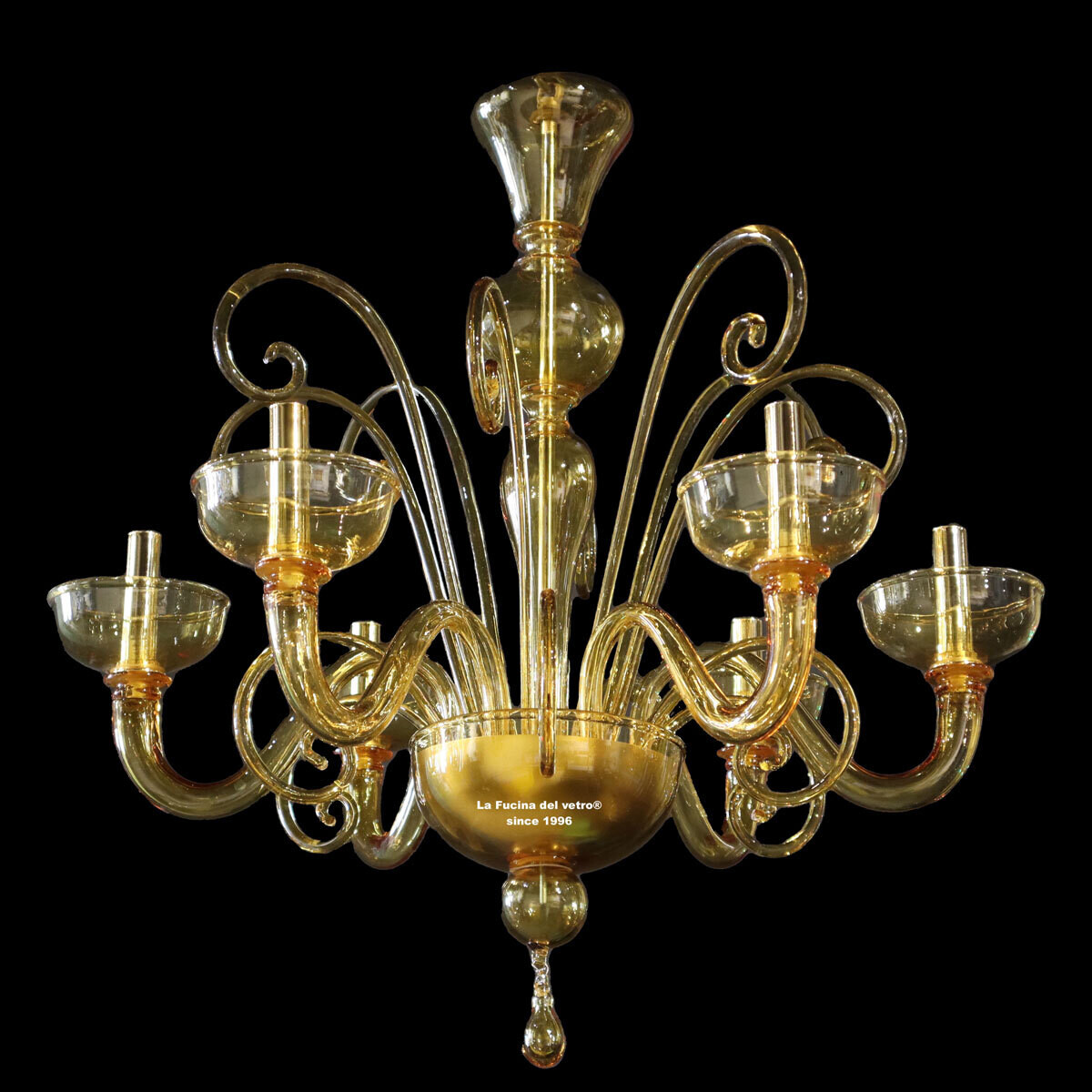 "INVIDIA" Lampadario in vetro color ambra