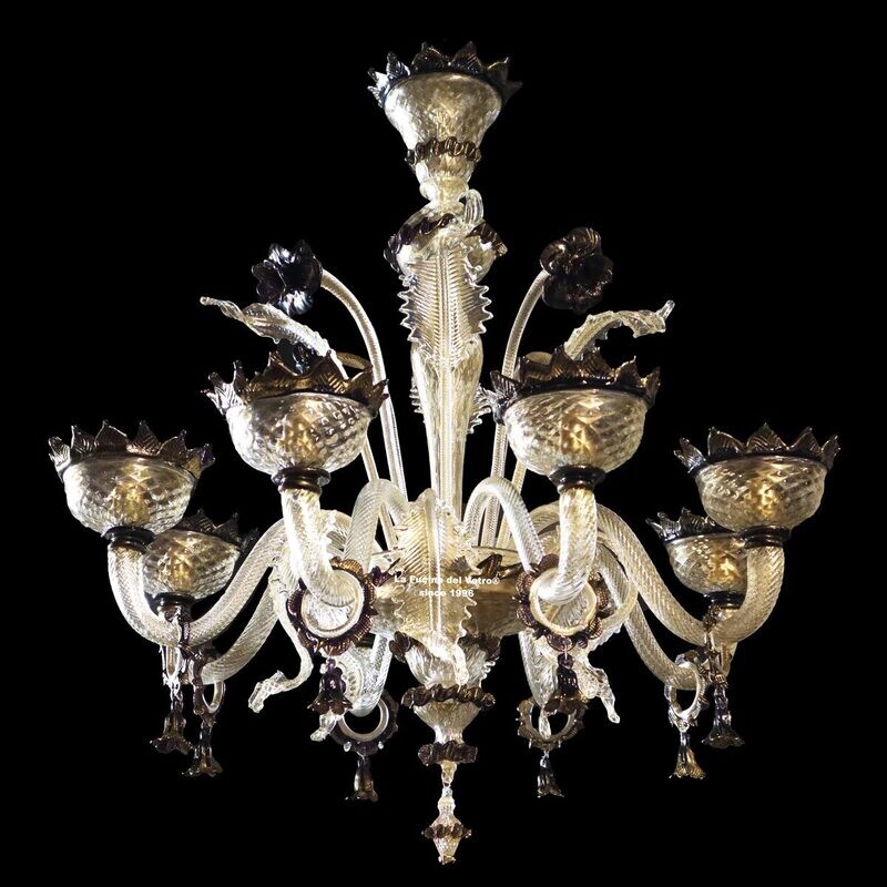 "CLASSICO REALE PENDAGLI" Lampadario in vetro di Murano tutto oro 24kt