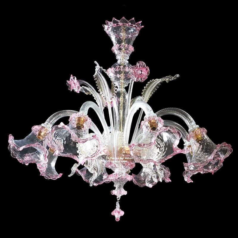 "RIFLETTORI ROSA" Lampadario in vetro di Murano