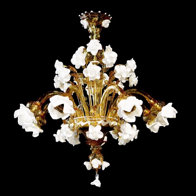 "ROSETO AMBRATO" Lampadario in vetro di Murano