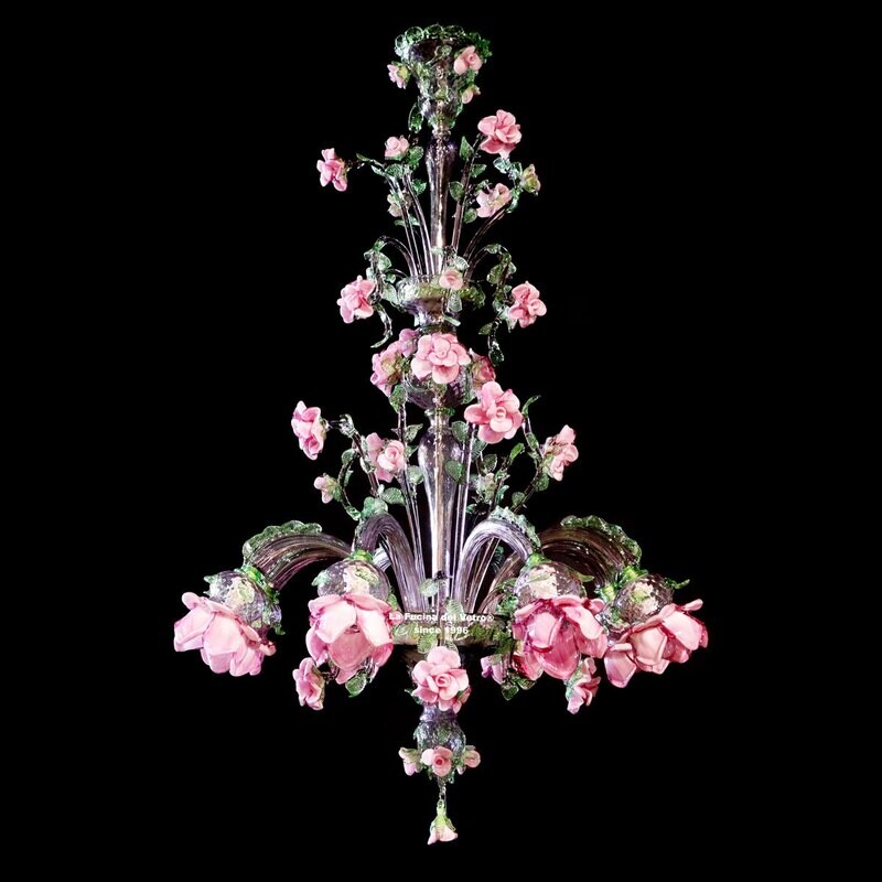 "ROSETO CIMIERO" Lampadario in vetro di Murano