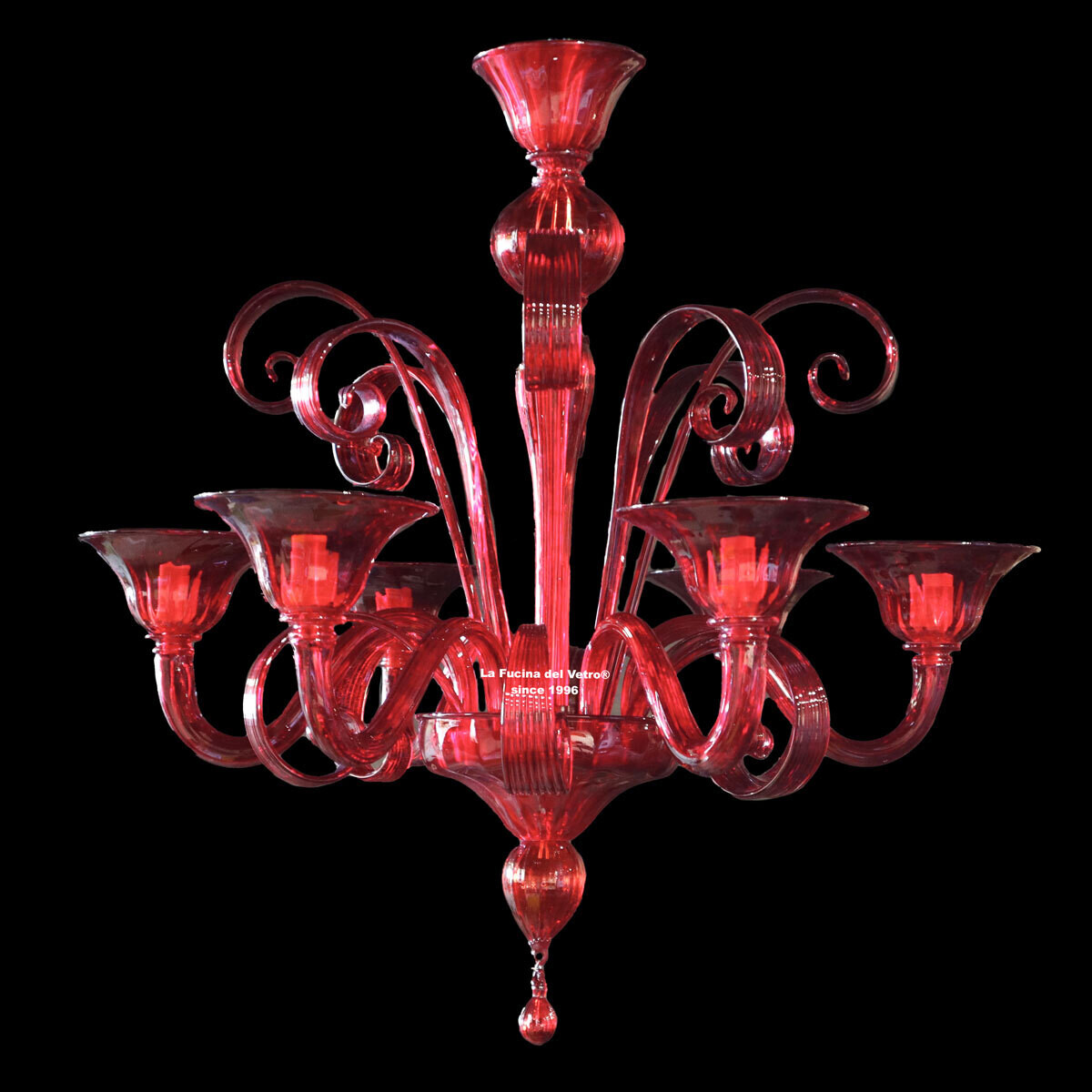 "PASTORALE COLORATO"  lampadario in vetro di Murano rosso