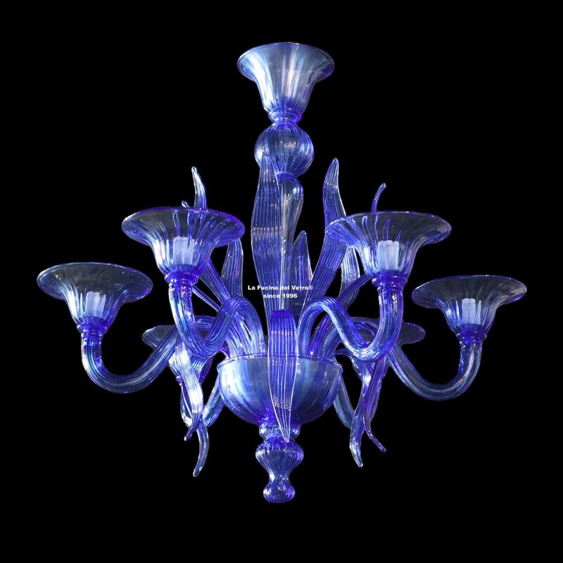 "LANCE" Lampadario pastorale bluino in vetro