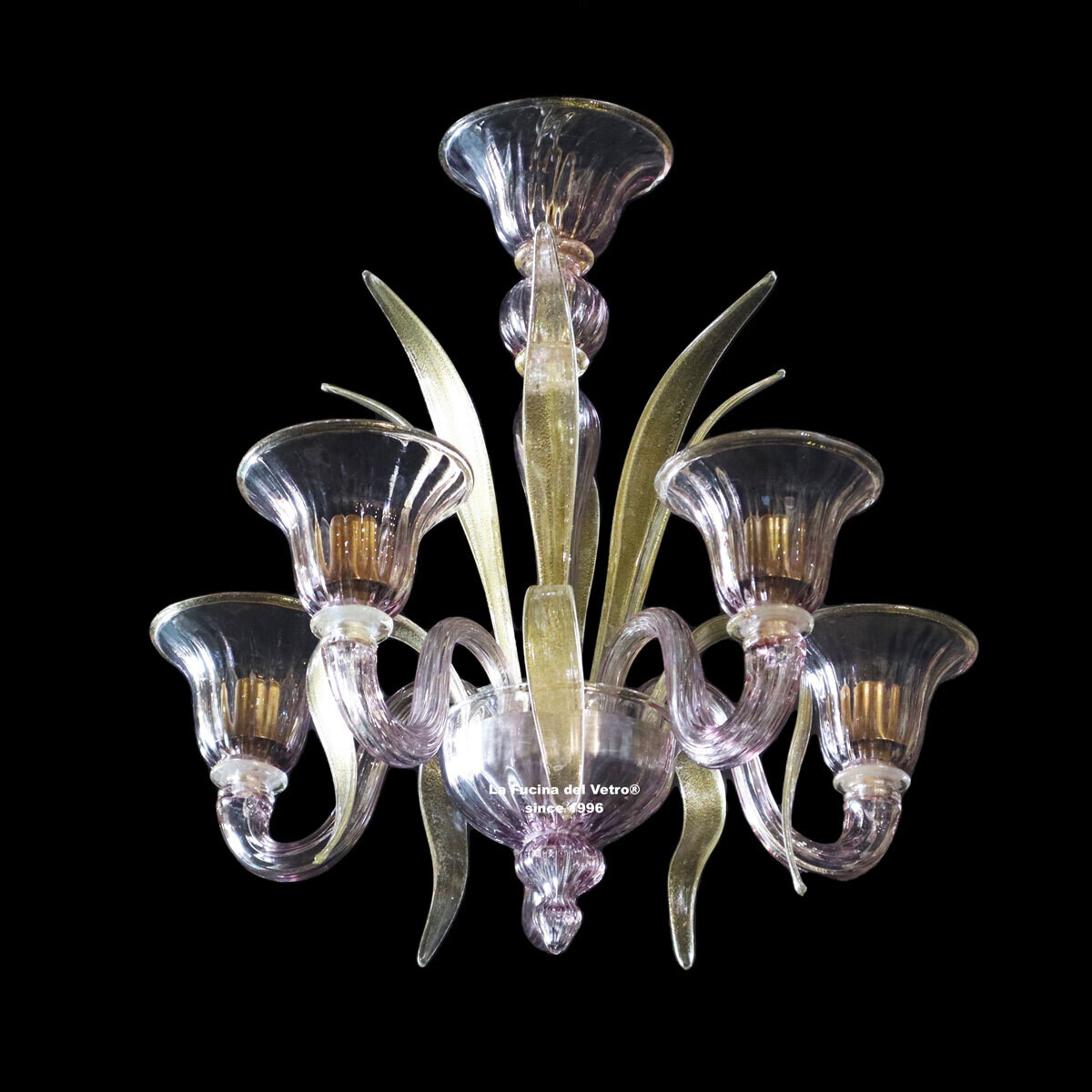 "LANCE ORO" lampadario in vetro di Murano ametista e oro