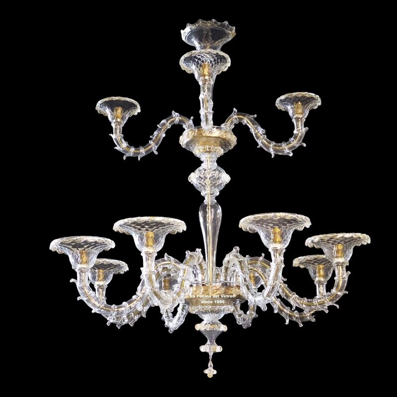 "SEMIREZZONICO MODERNO TWIN" Lampadario 8 + 4 luci in vetro di Murano