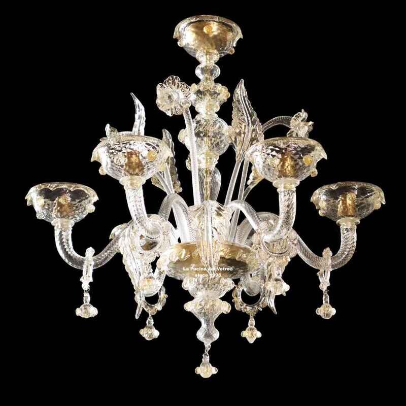 "STRI ORO" Lampadario in vetro di Murano