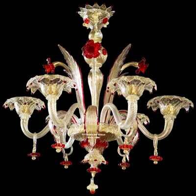Murano glass chandelier all 24kt gold leaf and red 