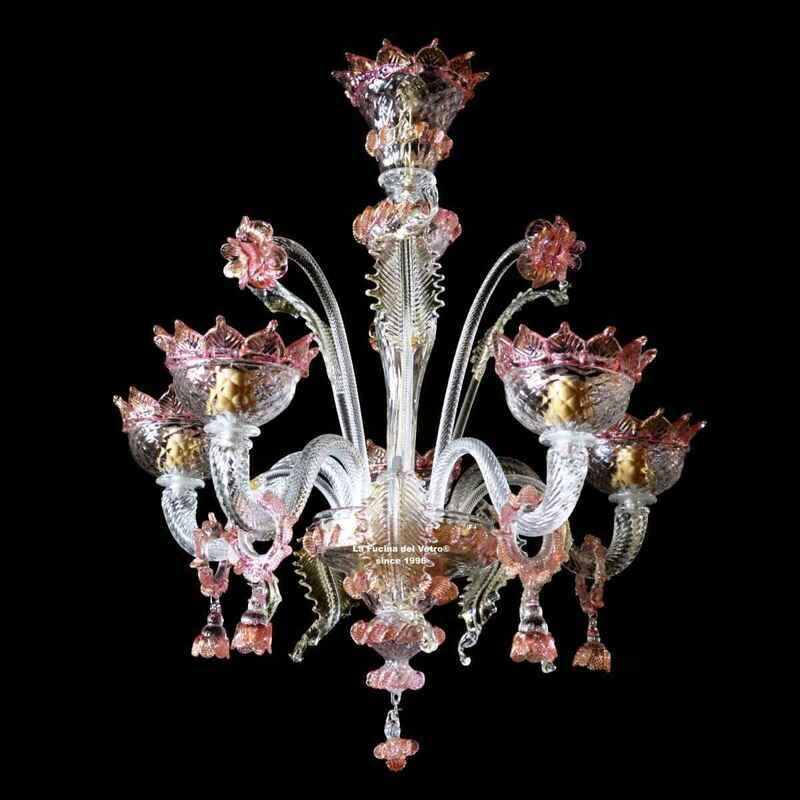 "CLASSICO PENDAGLI ROSA" Lampadario in vetro di Murano