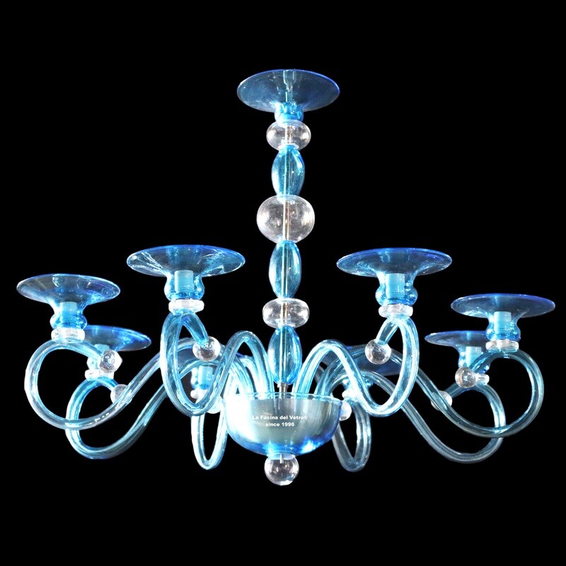 "WATER" Modern crystal and aqua chandelier