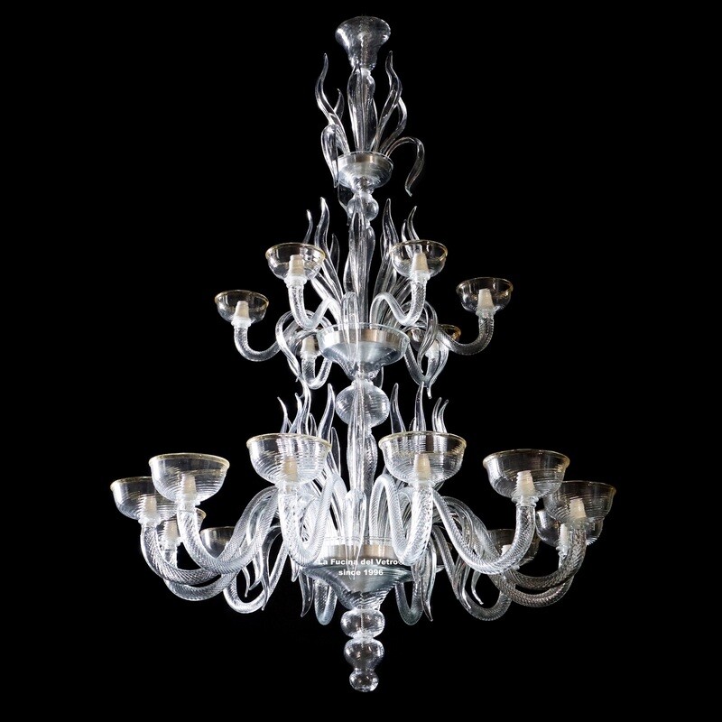 "SPEARS CIMIERO" Double height pastoral chandelier in Murano glass