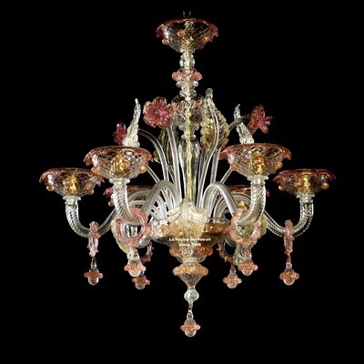 "STRI ORO ROSA" Lampadario in vetro di murano
