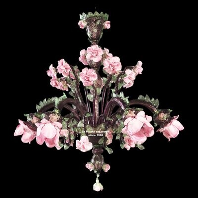 "ROSETO DOUBLE" Lampadario floreale in vetro di Murano verde