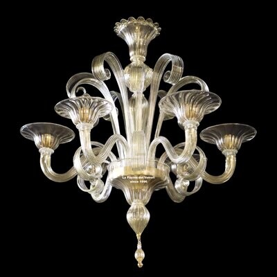 "REALE TUTTO ORO" Lampadario pastorale in vetro di Murano tutto foglia oro 24kt