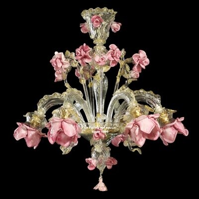 "ROSETO REALE" Lampadario floreale in vetro di Murano