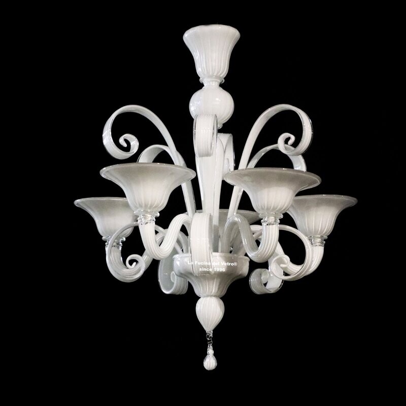 "PASTORALE BIANCO" Lampadario pastorale in vetro di Murano lattimo