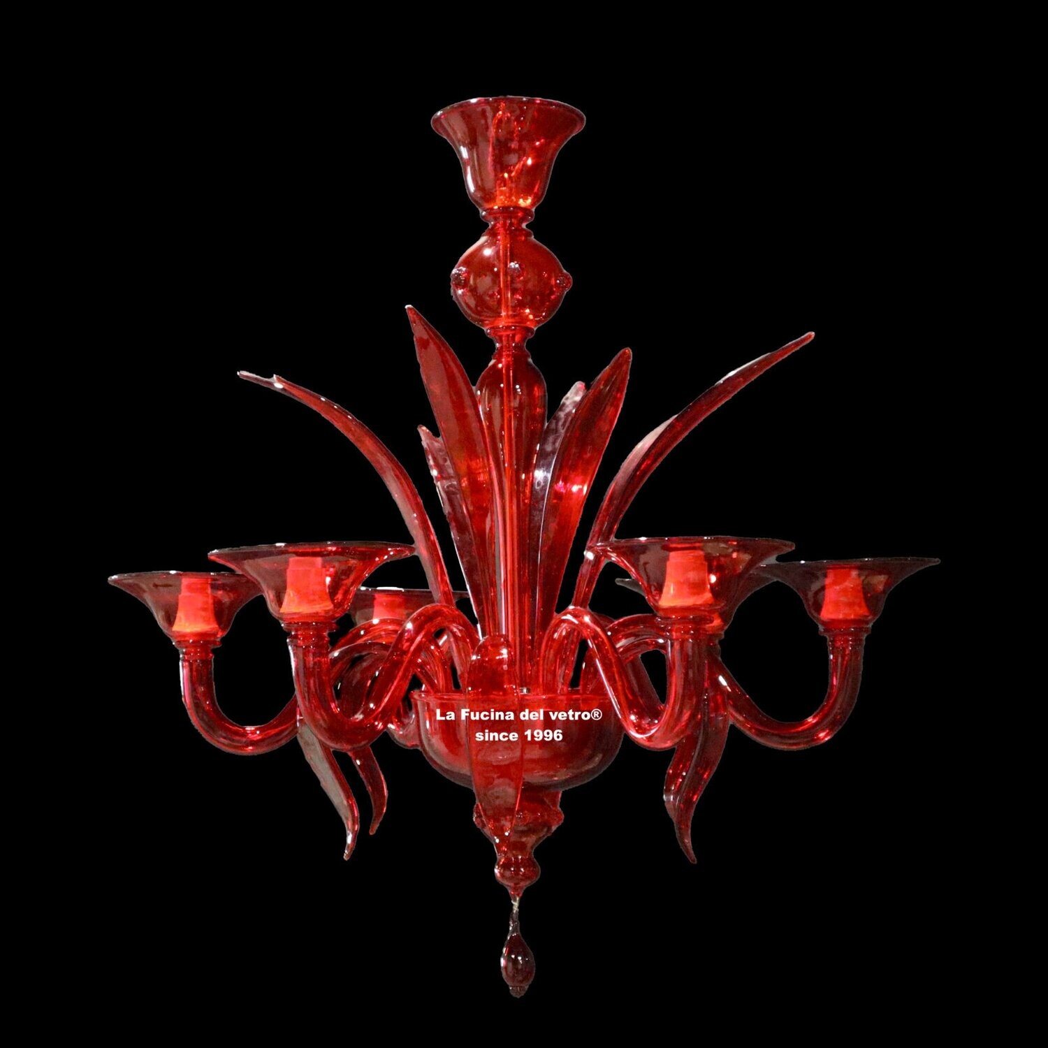 "LANCE ROSSO" Lampadario pastorale in vetro di Murano