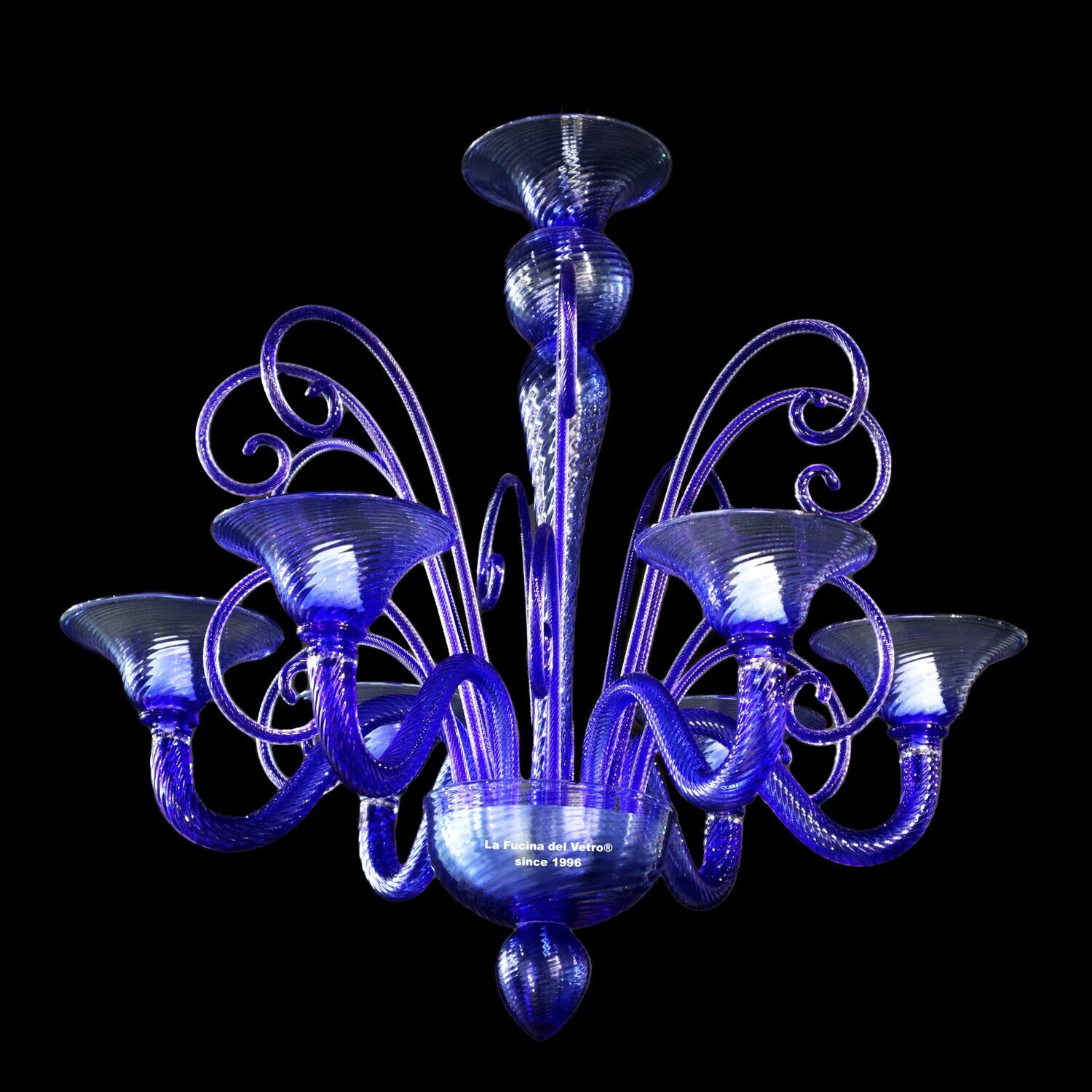 "SOFFIATO" Lampadario pastorale in vetro di Murano bluino