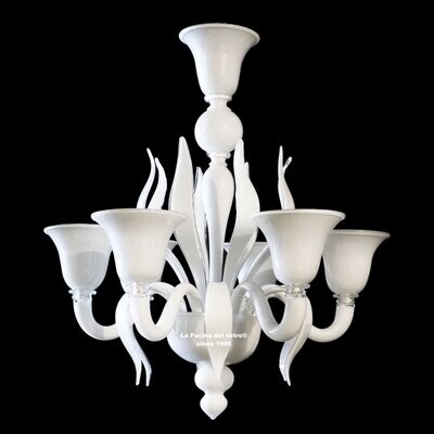 "LANCE" Lampadario pastorale in vetro di Murano lattimo