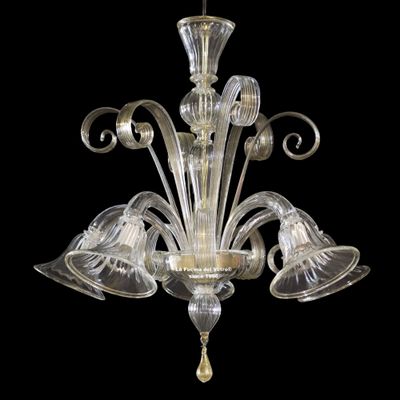 "GIU' ORO" Lampadario pastorale in vetro di Murano