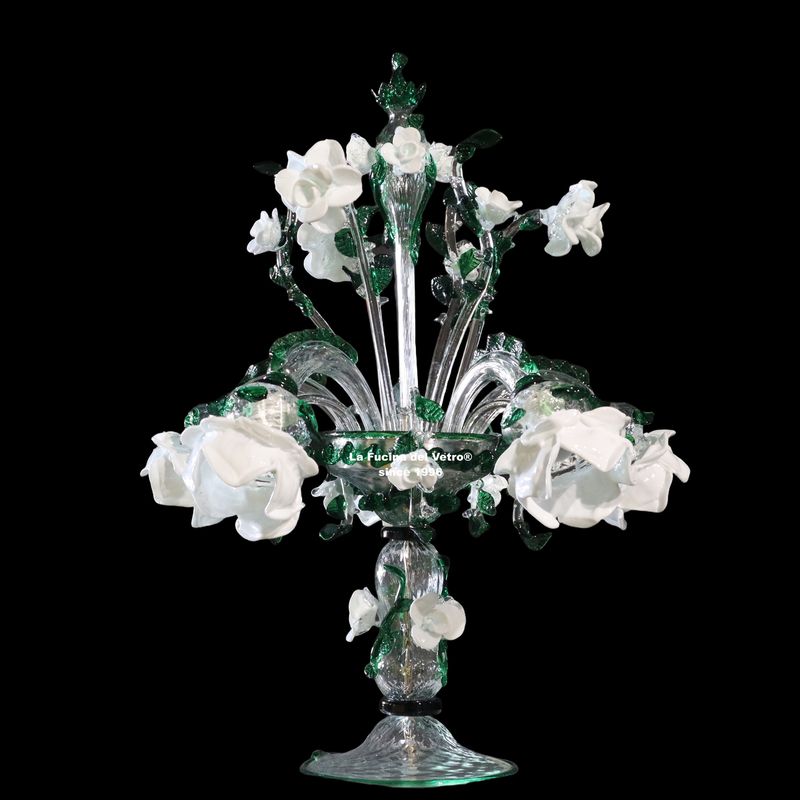 "ROSETO BIANCO" Flambeau in vetro di Murano