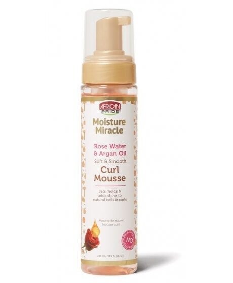 African Pride Moisture Miracle Curl Mousse Eau de Rose & Huile Argan Coiffant Pour Boucles |  251ml