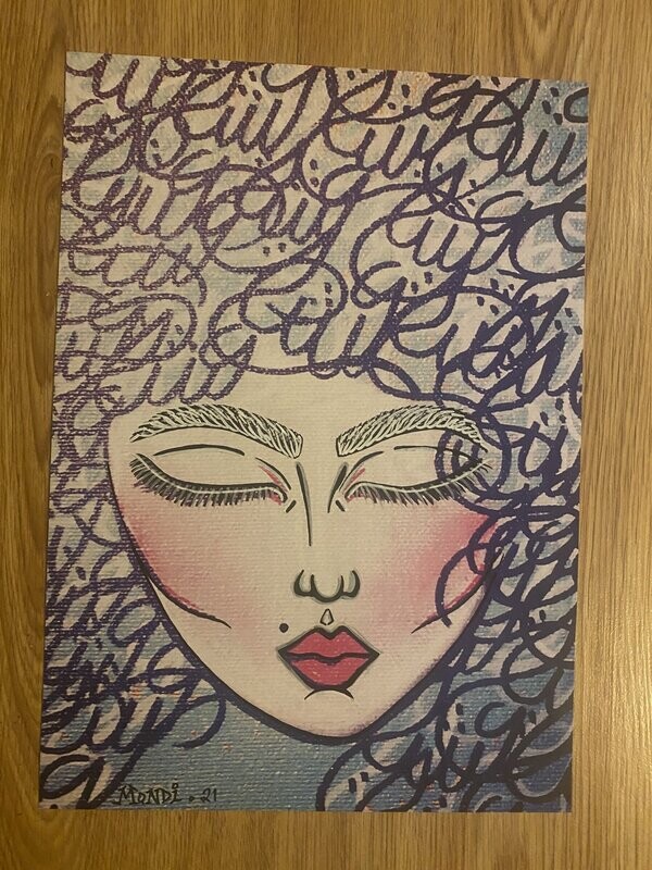 Blue is in the Hair (Hand Finished A4 Giclee Print)