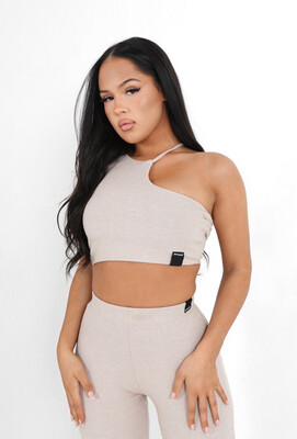 Geripptes, asymmetrisches Top Beige