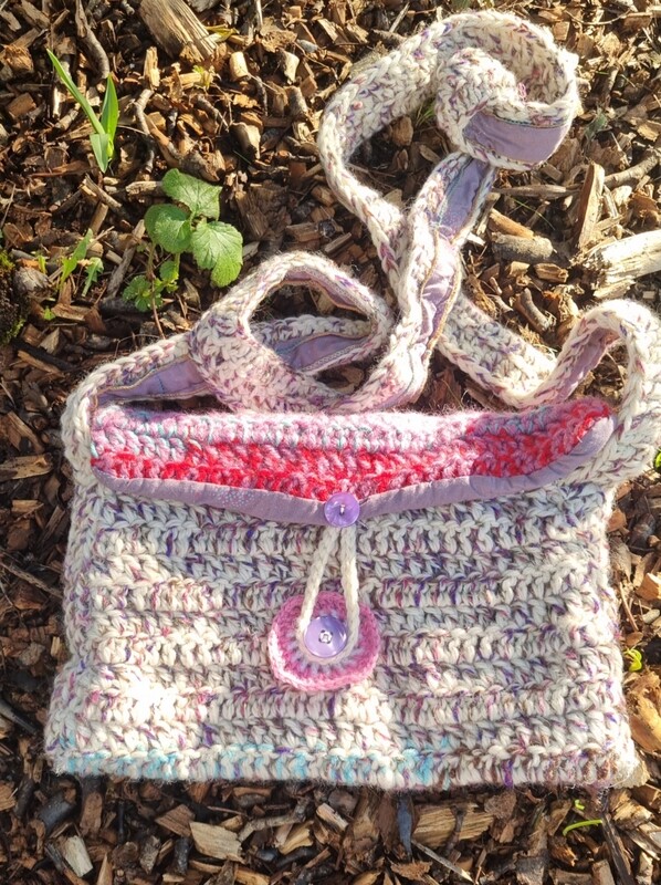 Hand made by me Crochet Bag pinks &amp; purples 001