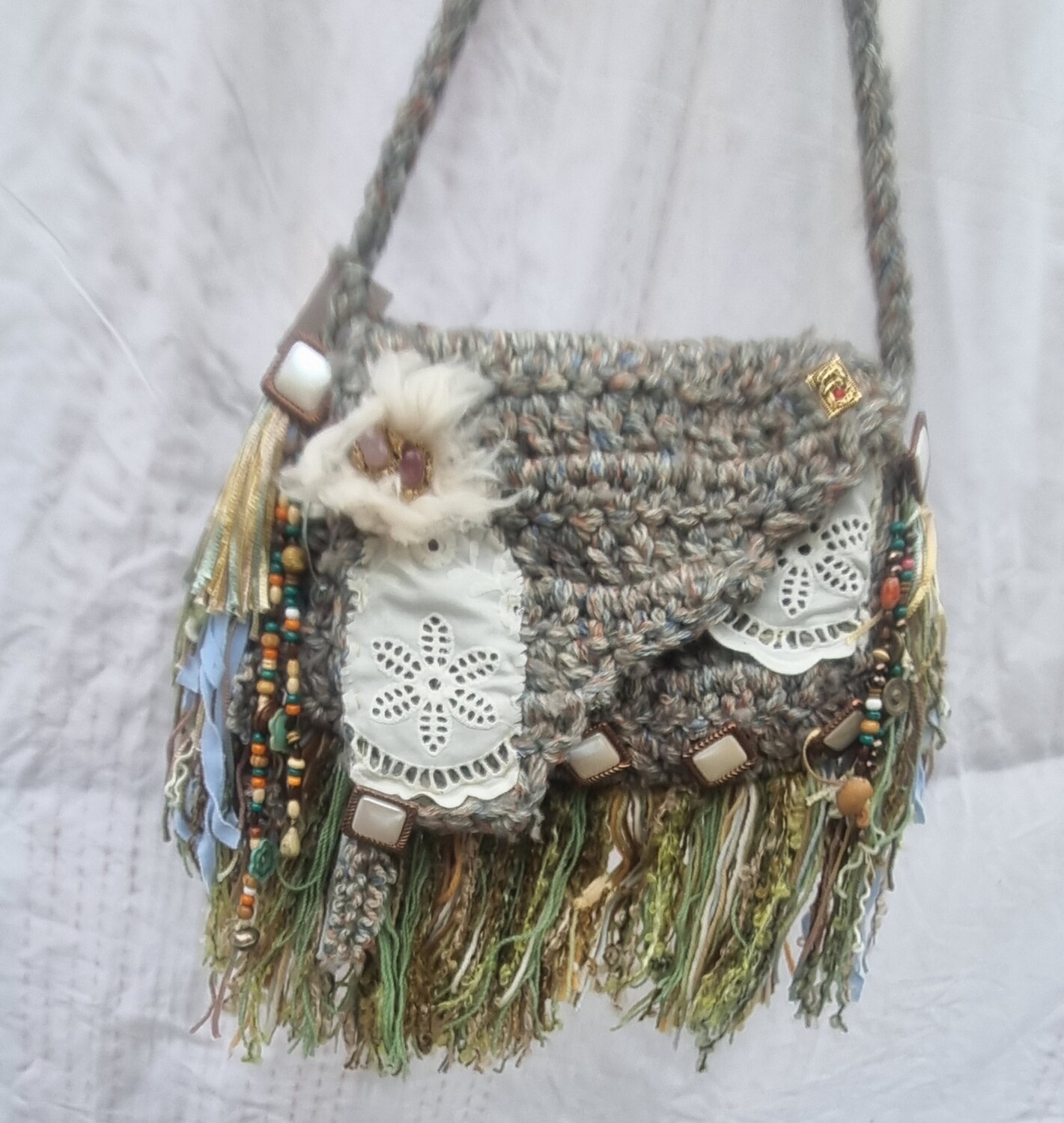 Softly Green Boho Festival Hippie Crochet Bag