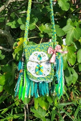 Electric Green Dreams - boho, hippie, festival art bag. 100% upcycled.