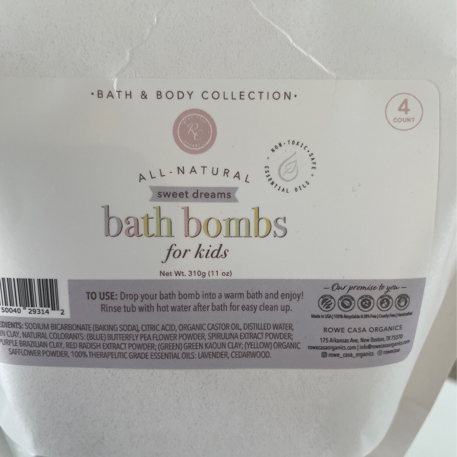 Rowe Casa Organics Kids Bath Bombs Sweet Dreams 4ct