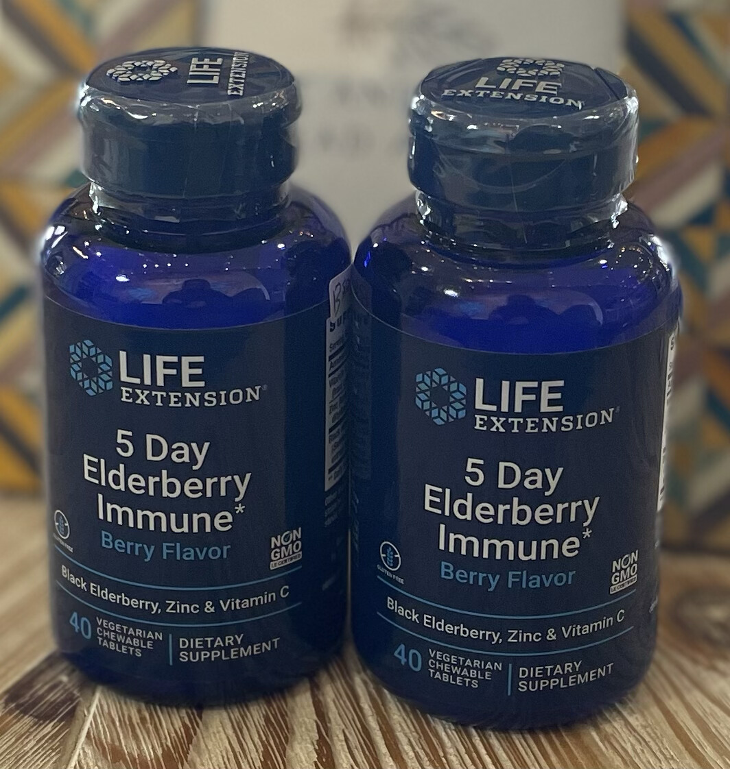 Life Extension 5 Day Elderberry Immune Berry Flavor 40 tablets