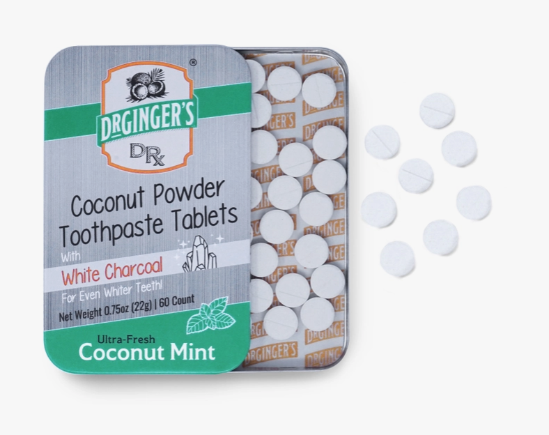 Dr Gingers Coconut Powder White Charcoal Toothpaste Tablets 60count