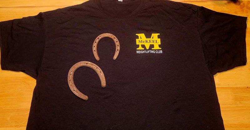 Rare memorial t-shirt and bending horse shoes