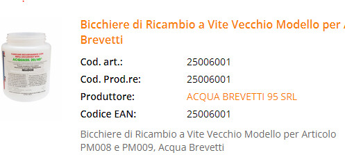 BICCHIERE DI RICAMBIO C/ETICHETTA MINIDOS ACQUASIL