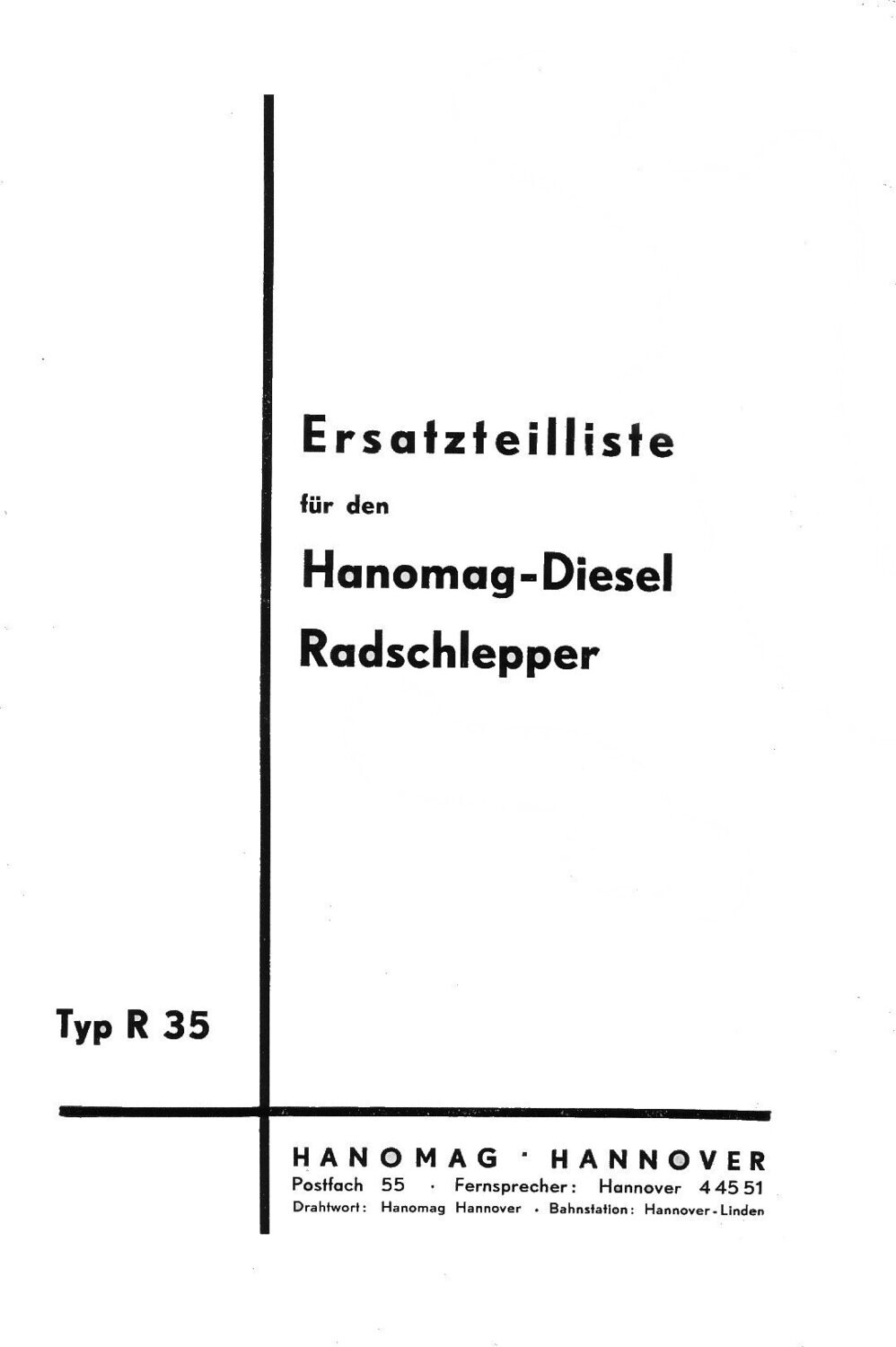 Hanomag R35, Ersatzteilliste