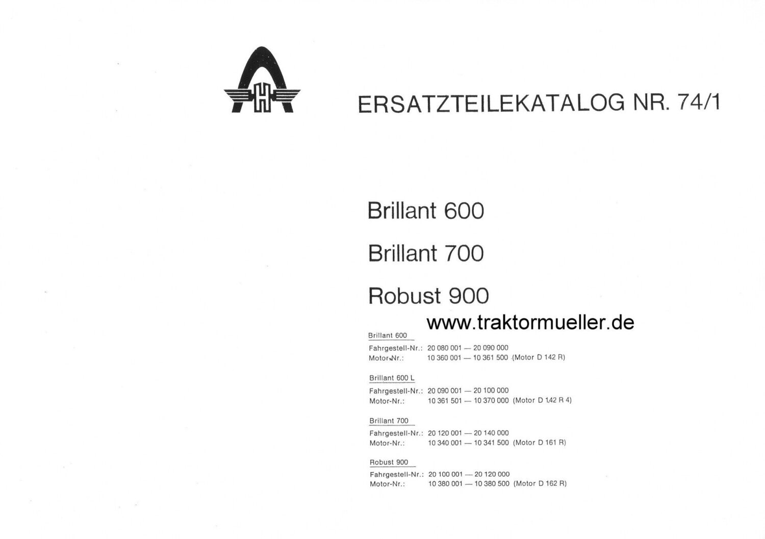 Hanomag Brillant 601 - 701, Robust 901, Ersatzteilliste Nr. 74-1
