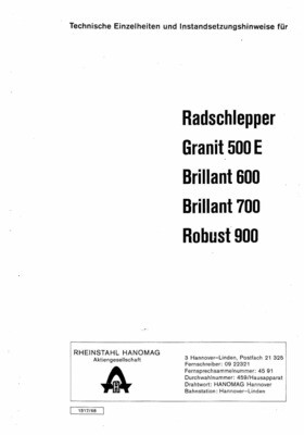 Inst.- Hinweise Hanomag Granit 500E, Brillant 600, Brillant 700, Robust 900