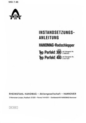 Hanomag Perfekt 300 - 301 - 400 - 401 Instandsetzungsanleitung