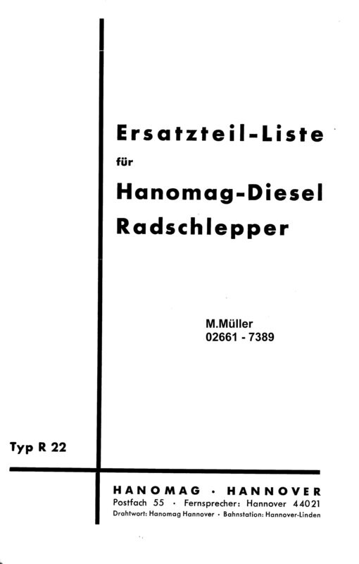 Hanomag R22, Ersatzteilliste Hanomag R22, Ersatzteilliste
